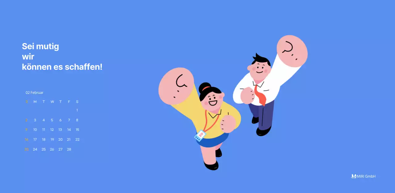 Motivationskalender mit energiegeladenen Illustrationen und positiven Zitaten auf hellblauem Hintergrund