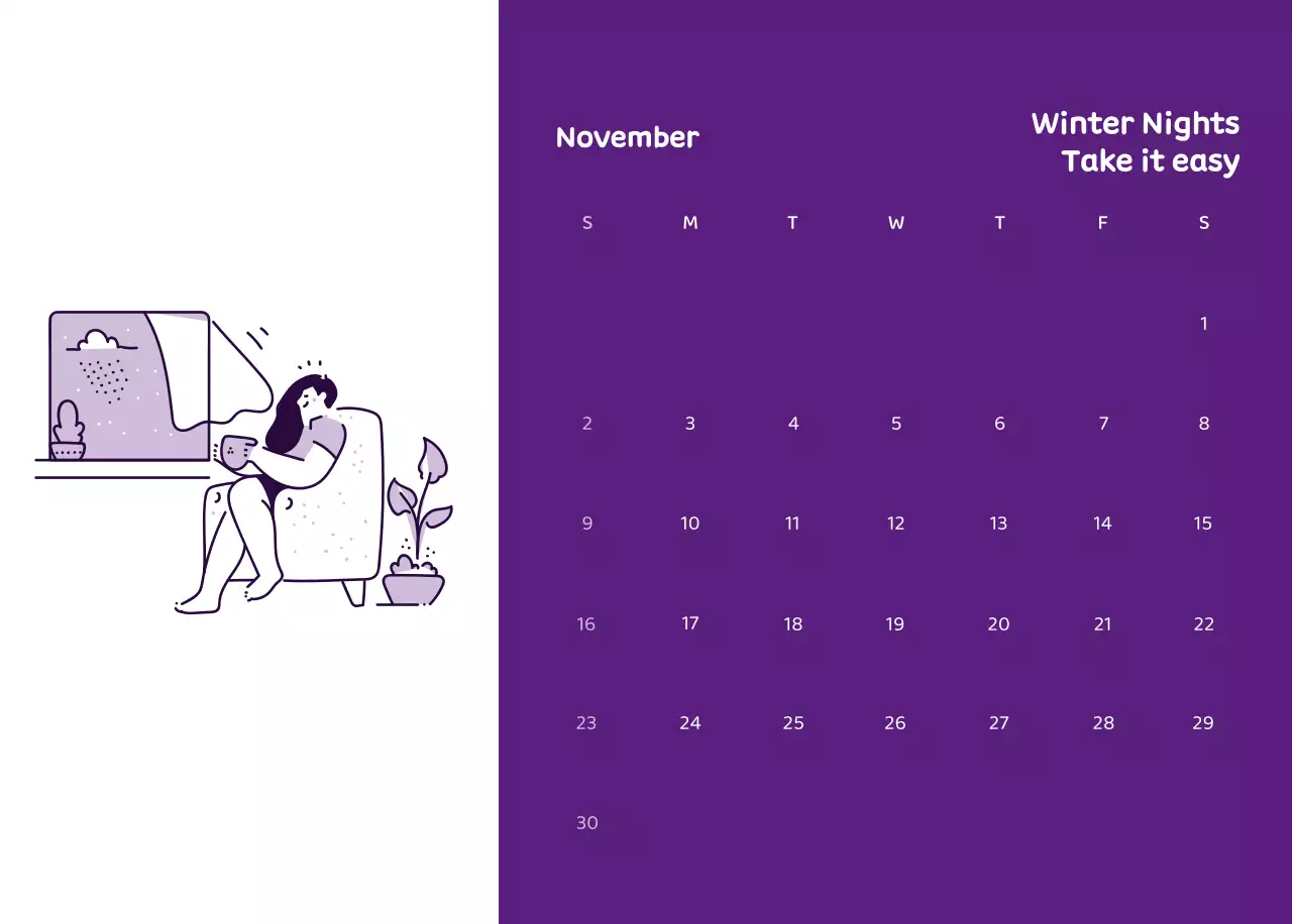 Kalender dengan ilustrasi penuh warna dan emosional