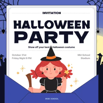 Blue Retro Halloween Invitation Social Media Post