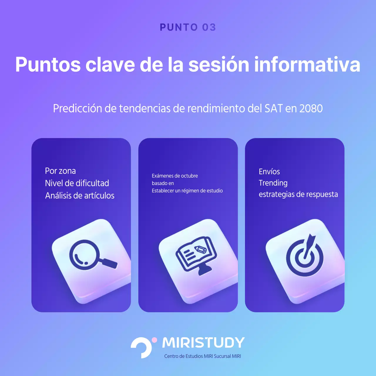 Promueva la sesión informativa sobre el análisis del simulacro de examen de inspiración cibernética en morado y azul claro.