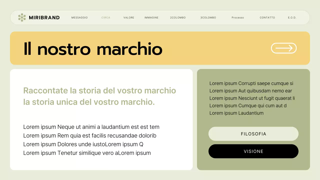 Briefing sul marchio di una piccola impresa con stile UI verde lime e giallo