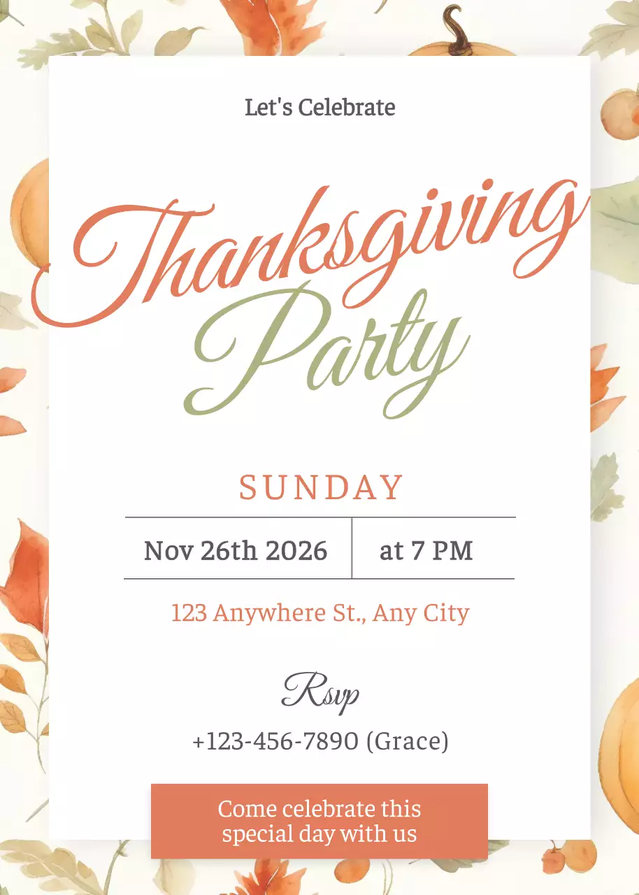 Undangan Pesta Thanksgiving Klasik Oranye