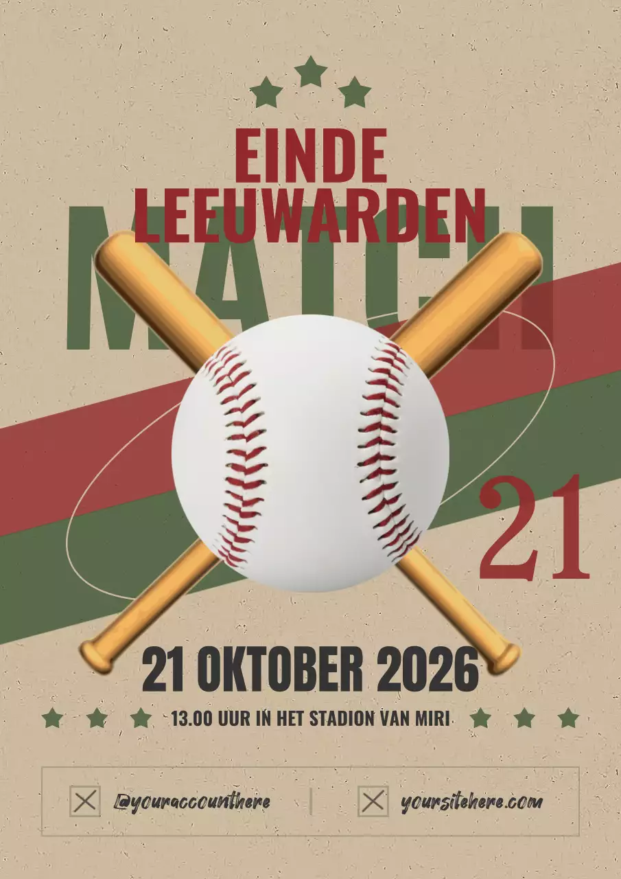 Retro reclame voor honkbalspel in beige en rood