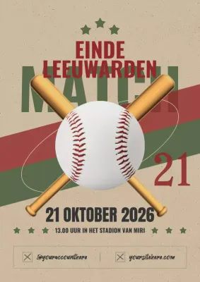 Retro reclame voor honkbalspel in beige en rood