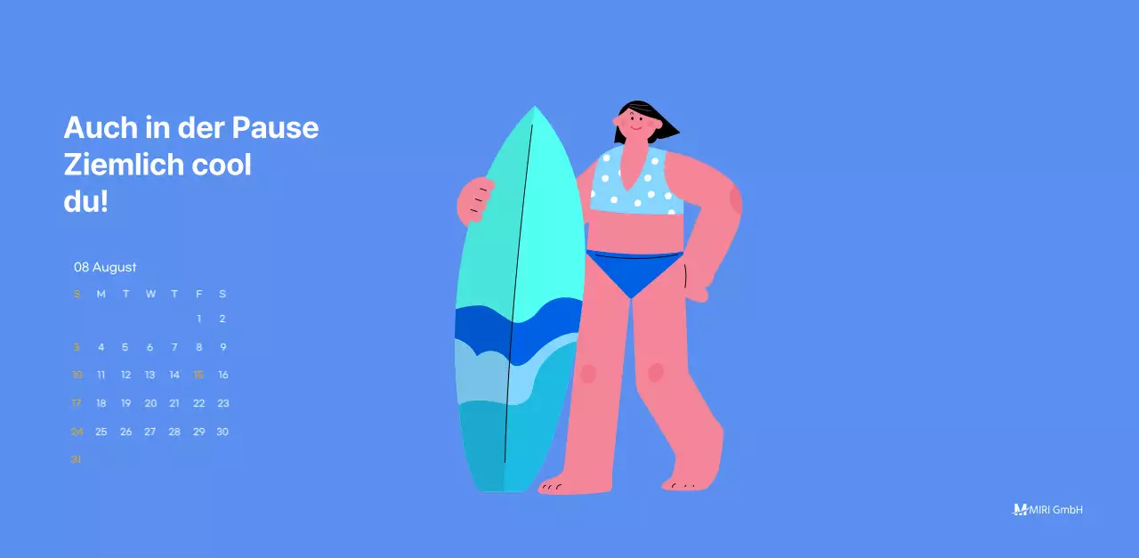 Motivationskalender mit energiegeladenen Illustrationen und positiven Zitaten auf hellblauem Hintergrund