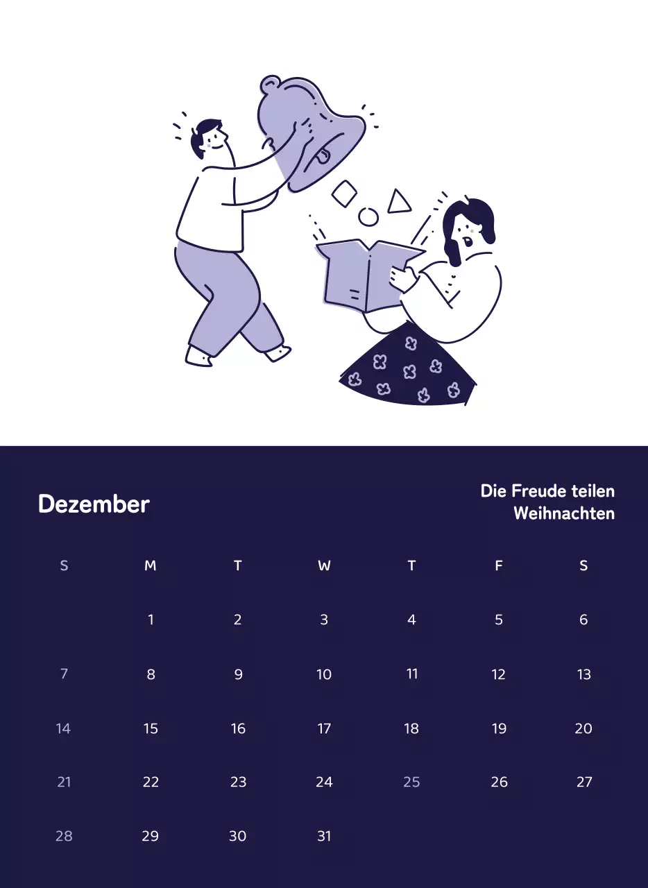 Kalender mit farbenfrohen und emotionalen Illustrationen