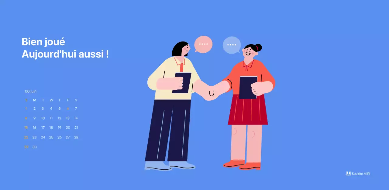 Calendrier de motivation avec des illustrations énergiques et des citations positives sur un fond bleu clair