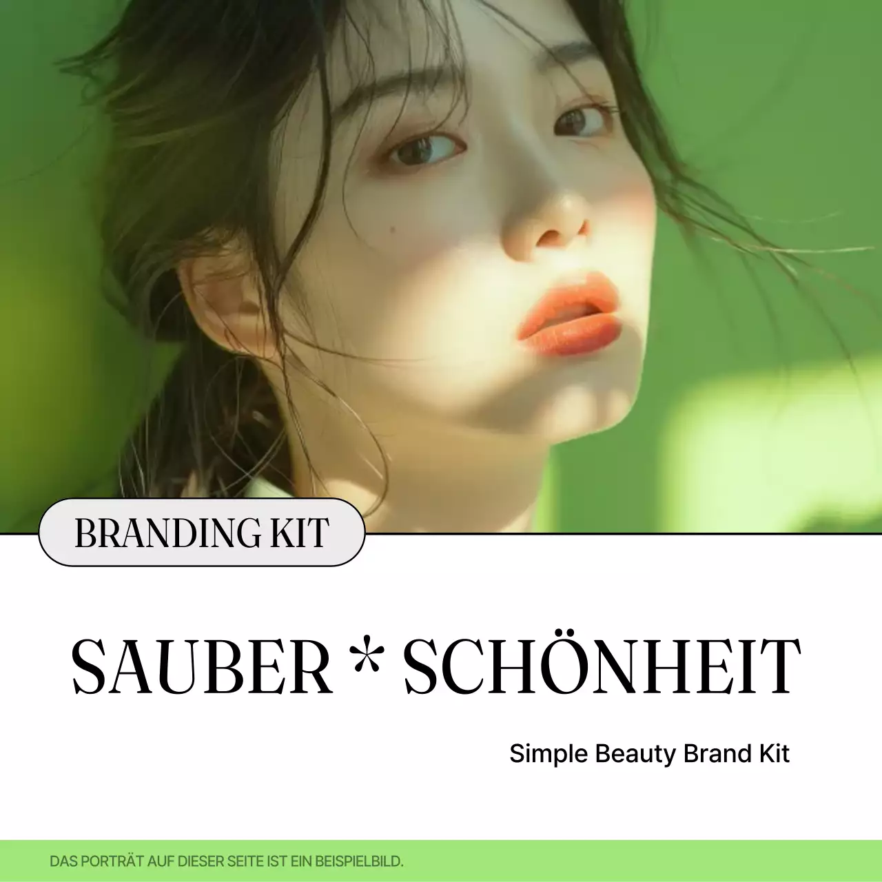 Werbung für eine minimalistische, saubere Schönheitsmarke in Chartreuse und Weiß