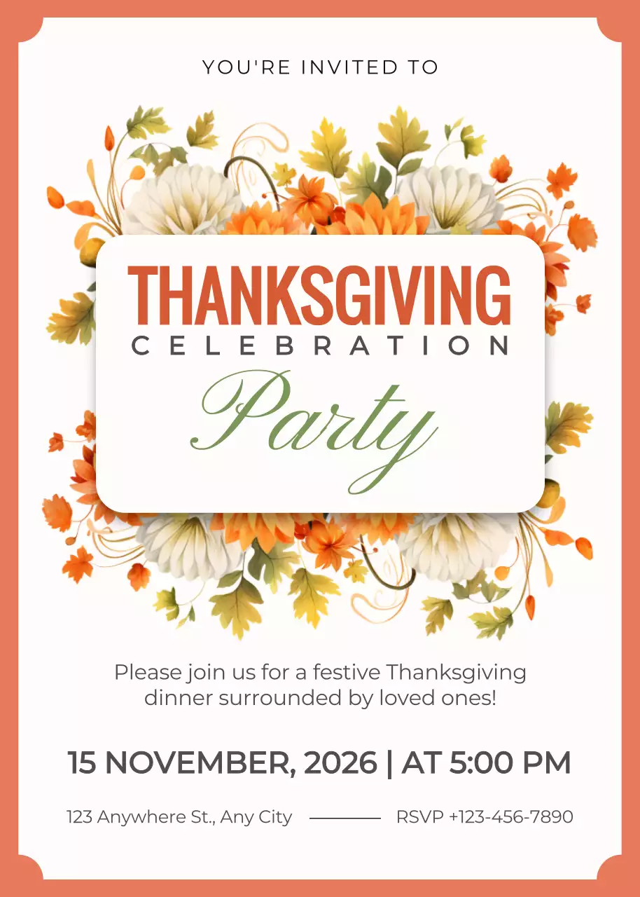 Lời mời dự tiệc Lễ Tạ ơn cổ điển màu cam