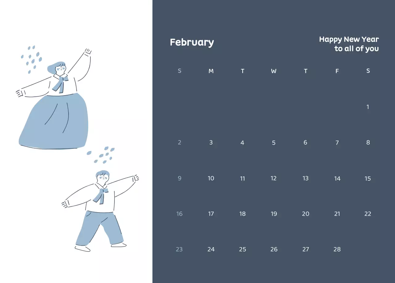 Kalender dengan ilustrasi penuh warna dan emosional