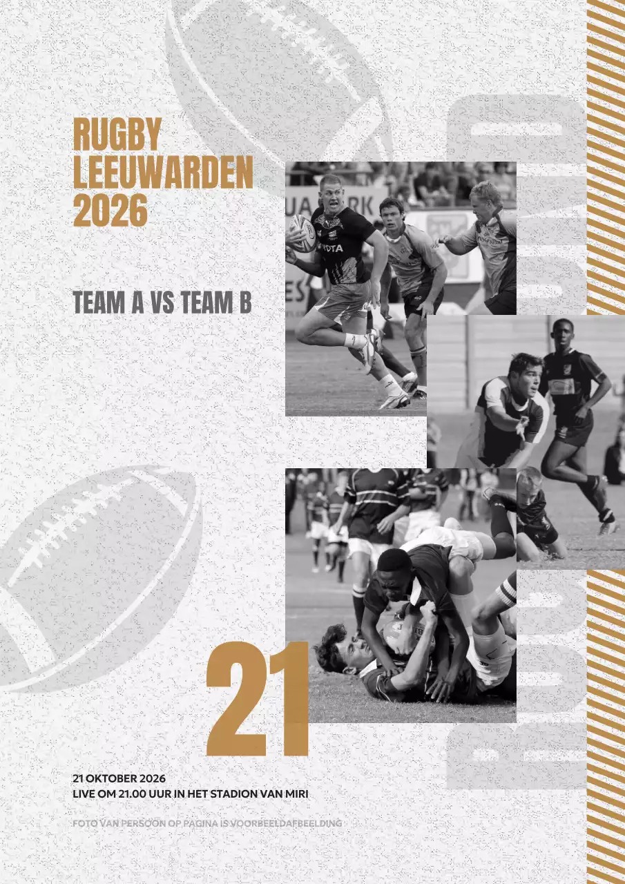 Advertentie voor moderne rugbywedstrijd in bruin en grijs