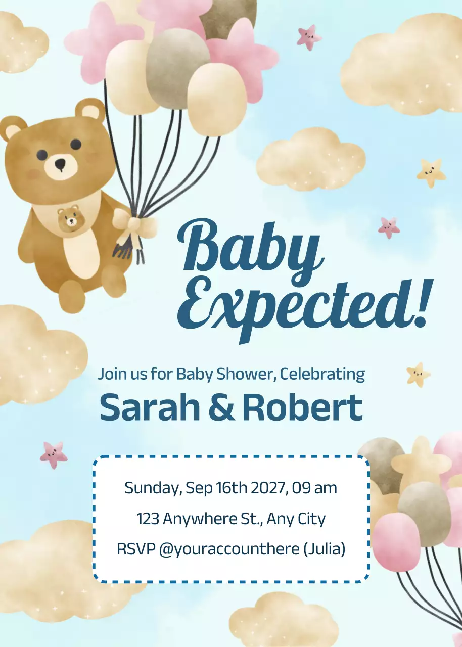 Poster Mời Em Bé Dễ Thương Màu Be