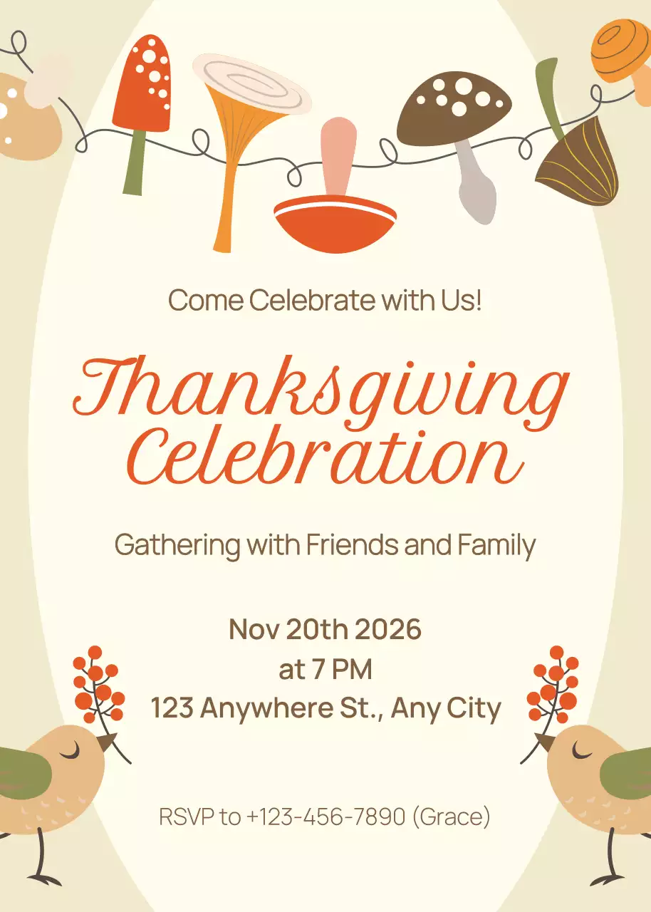 Lời mời dự tiệc Lễ Tạ ơn tối giản màu be