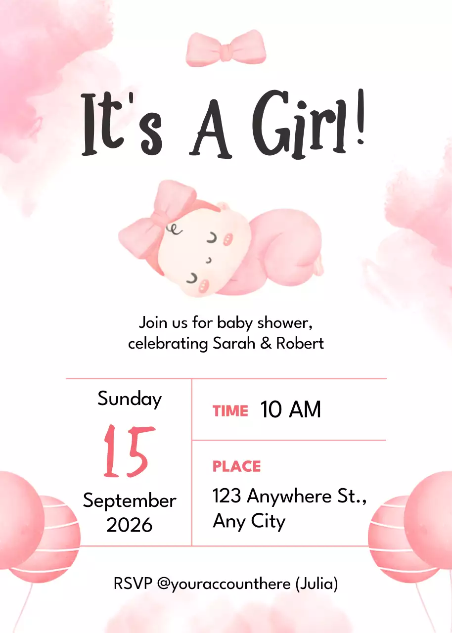 Undangan Baby Shower Lucu Berwarna Merah Muda