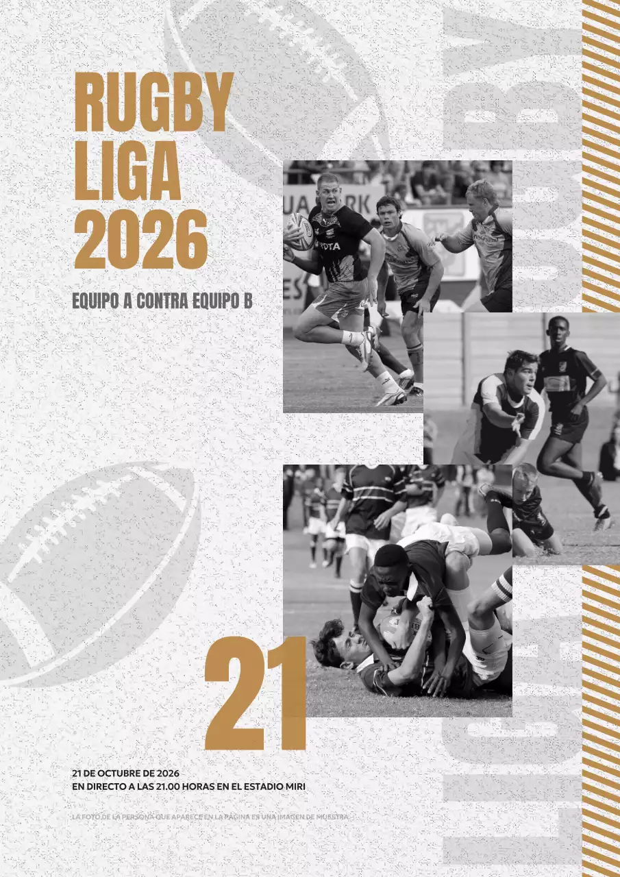 Anuncio de partido de rugby moderno en marrón y gris