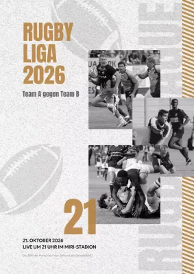 Moderne Rugby-Werbung in Braun und Grau