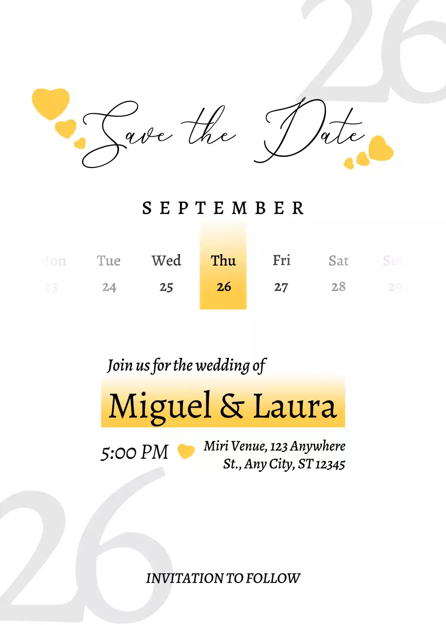 Convite de casamento minimalista amarelo