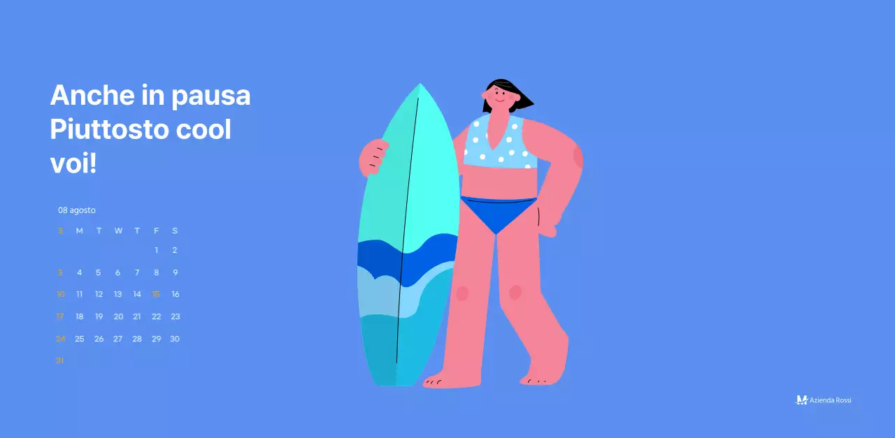 Calendario motivazionale con illustrazioni energetiche e citazioni positive su sfondo azzurro