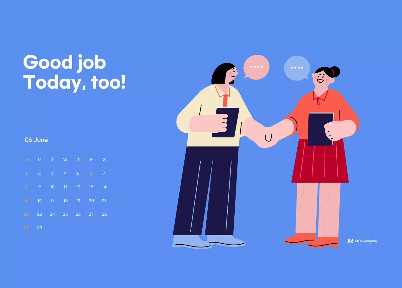 Motivational calendar with energetic illustrations and positive phrases on a light blue background