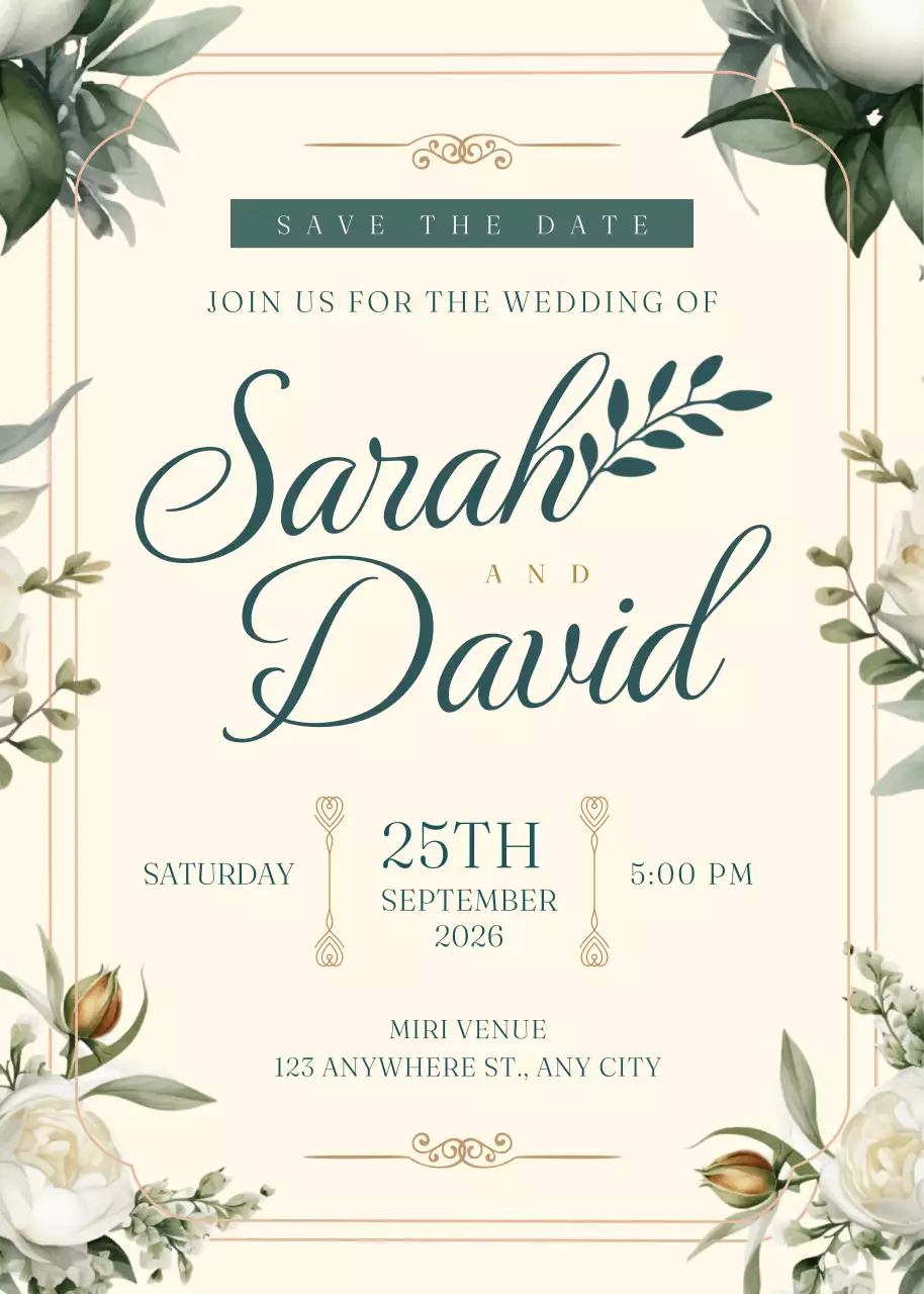 Thiệp cưới cổ điển màu ngà voi