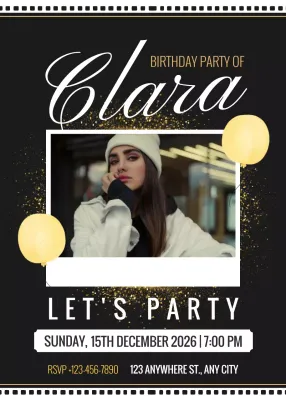 Black Modern Birthday Party Invitation