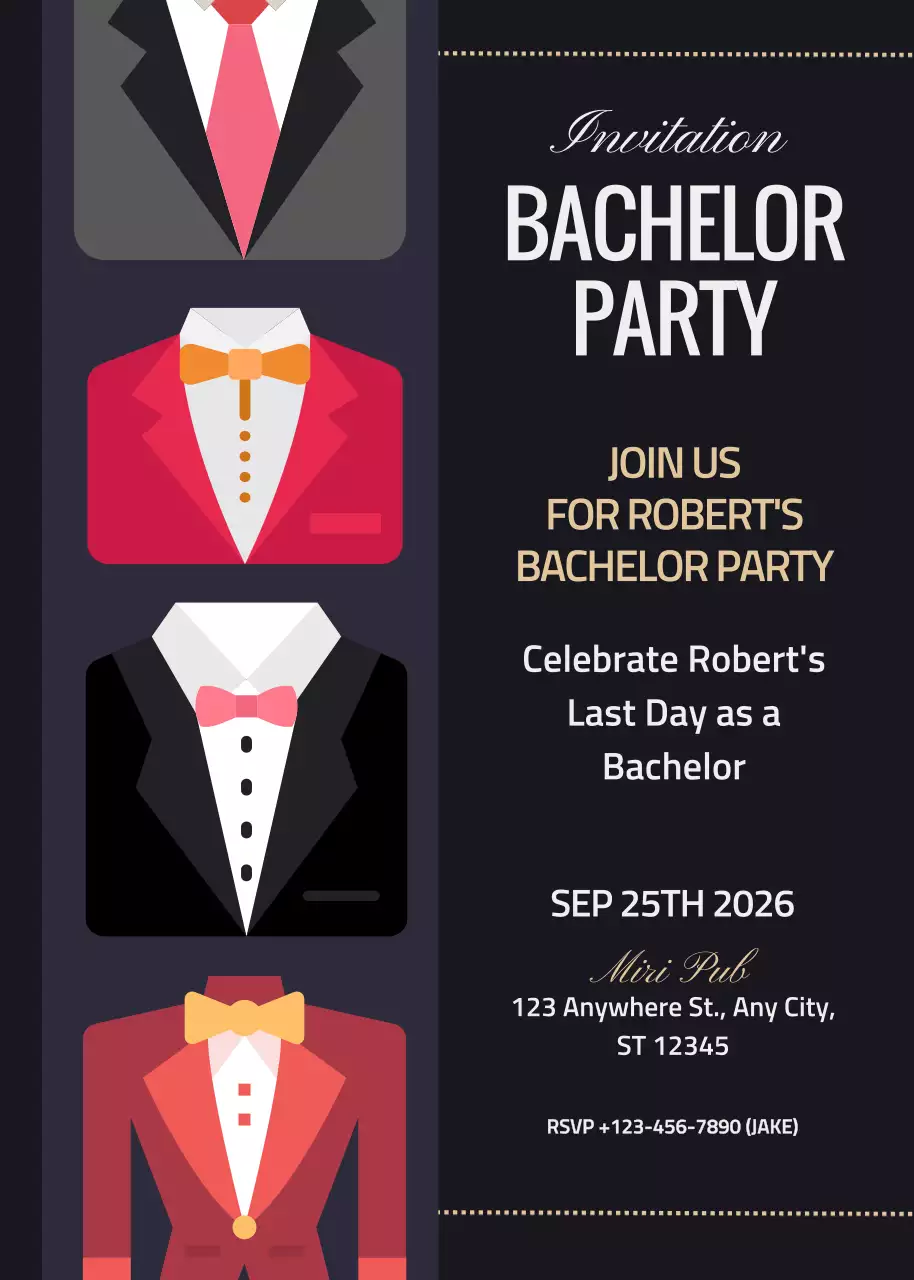 Undangan Pesta Bujangan Modern Hitam