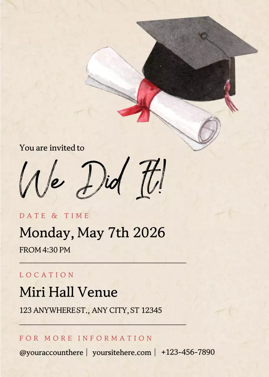 Lời mời tốt nghiệp cổ điển màu be