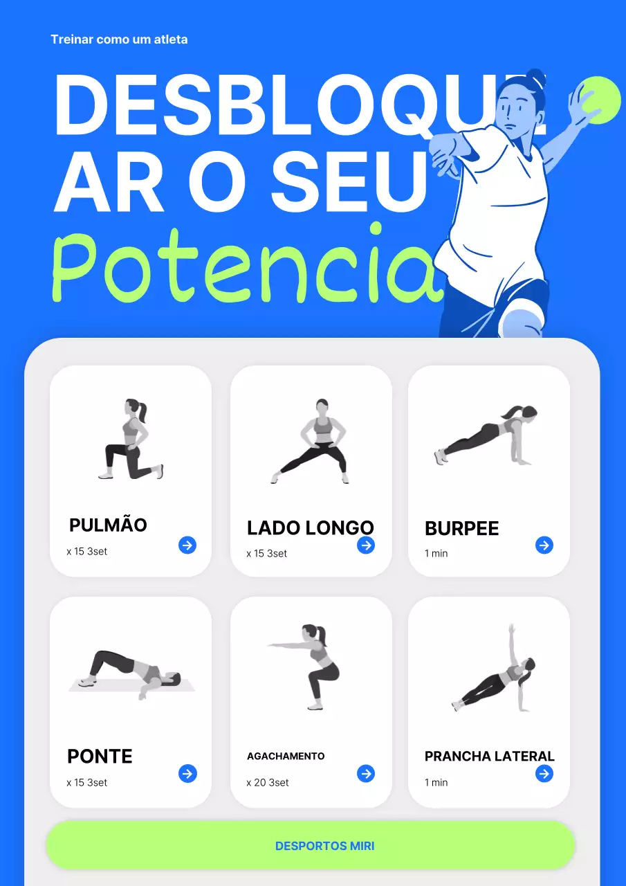 Agenda de exercícios moderna em azul e verde lima