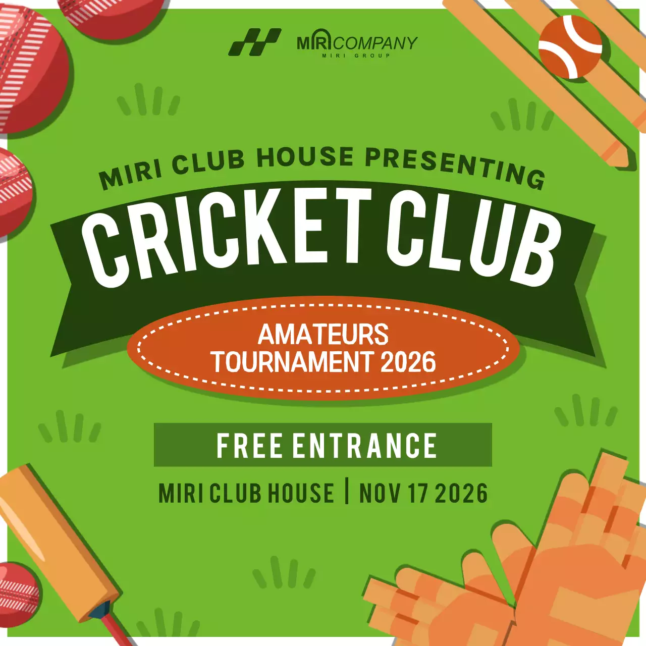 Green Modern Cricket Event Social Media Post