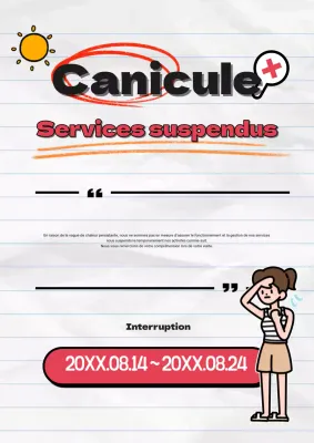 Avis de suspension de service pour cause de canicule surligné en rouge