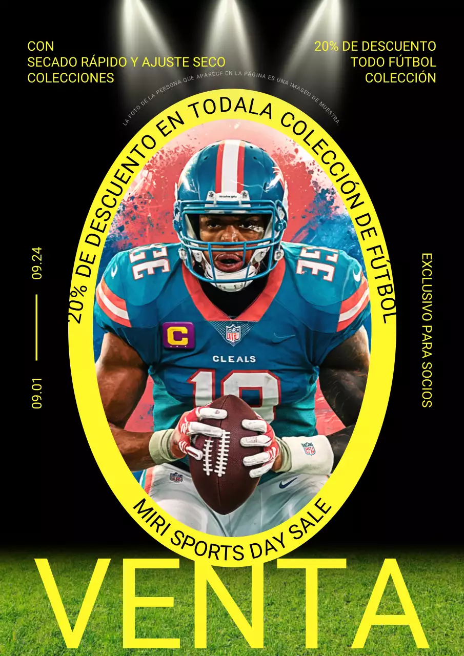 Promueva descuentos en la moderna equipación de fútbol negra y amarilla