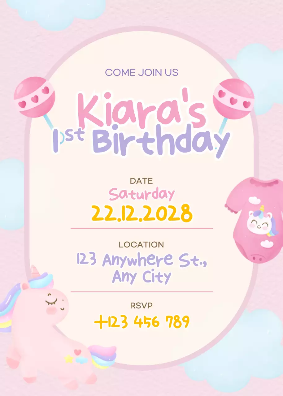 Thiệp mời sinh nhật màu hồng dễ thương