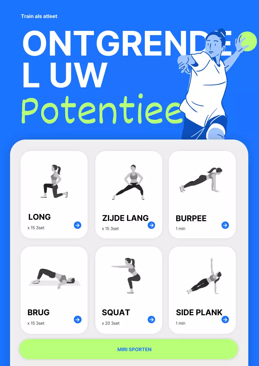 Moderne trainingsplanner in blauw en limoengroen