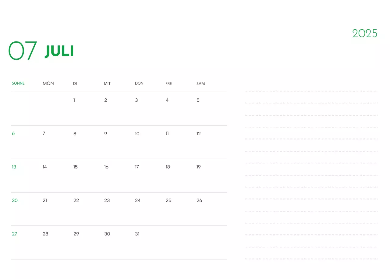 Ein Kalender mit einem Welpenfoto und einer süßen Botschaft in grüner Akzentfarbe