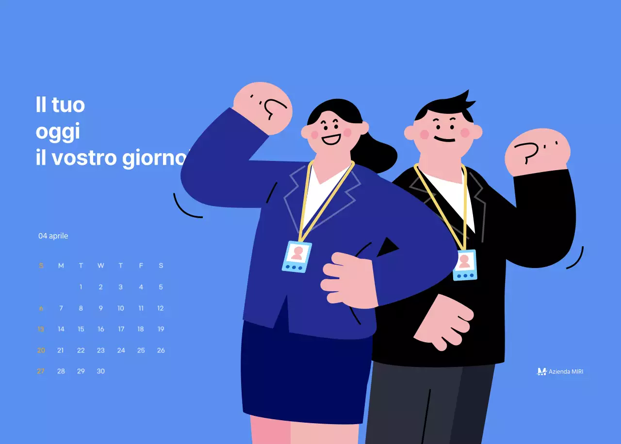 Calendario motivazionale con illustrazioni energetiche e citazioni positive su sfondo azzurro