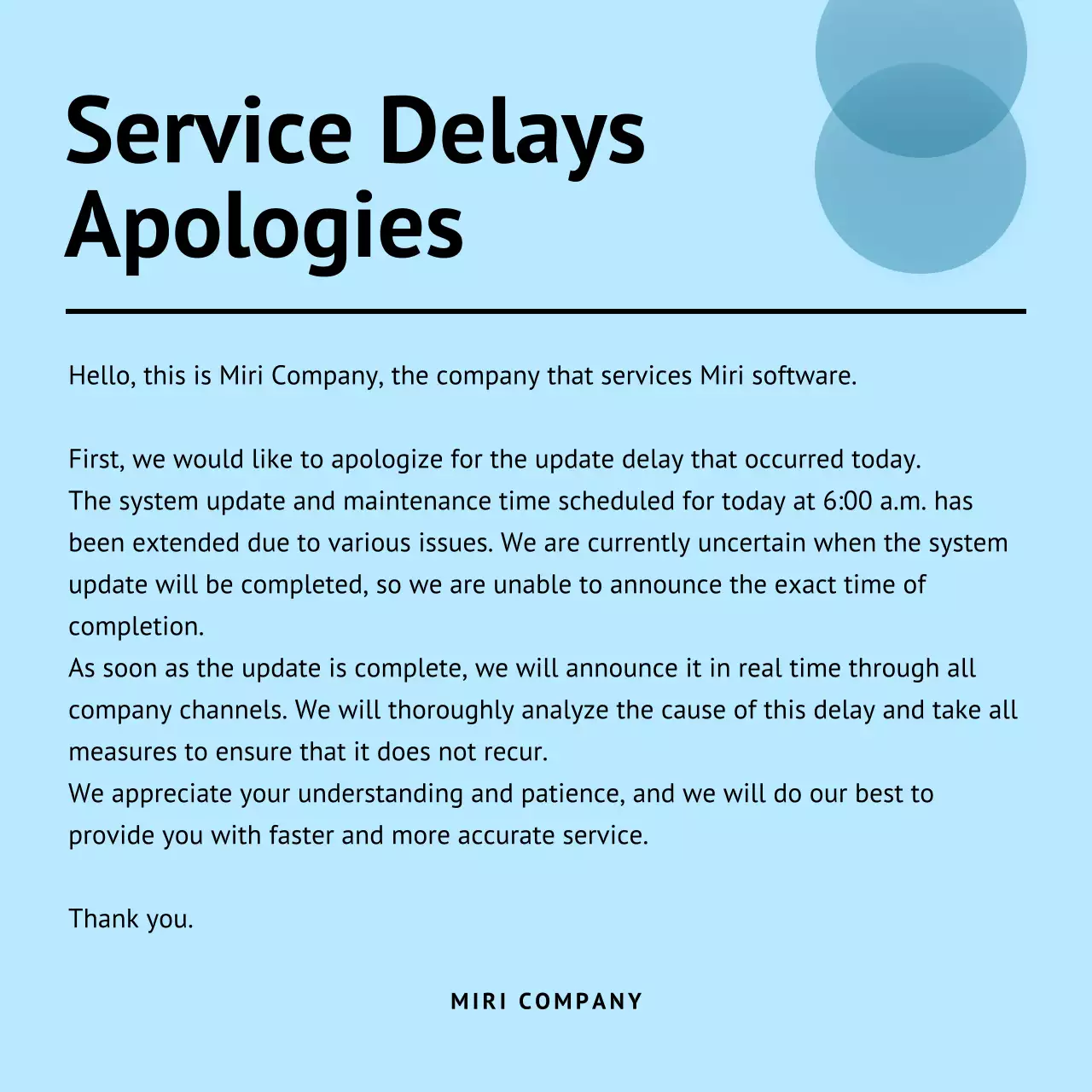 Blue Professional Apology Announcement Instagram Carousel