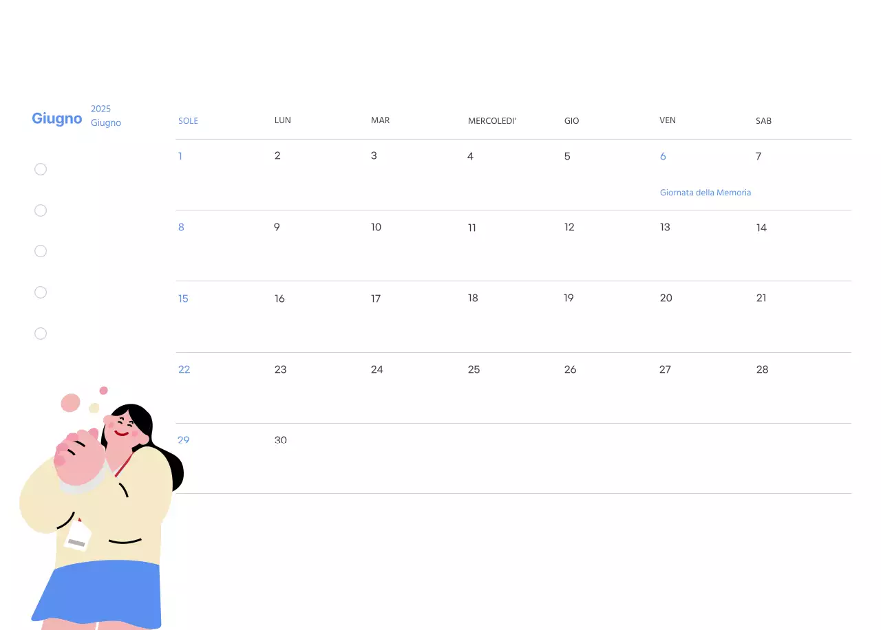 Calendario motivazionale con illustrazioni energetiche e citazioni positive su sfondo azzurro