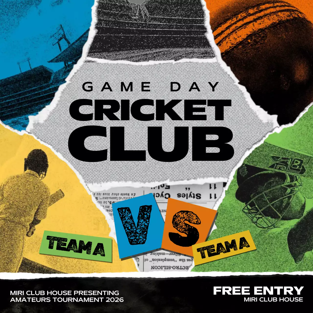 Colorful Retro Cricket Promotion Social Media Post