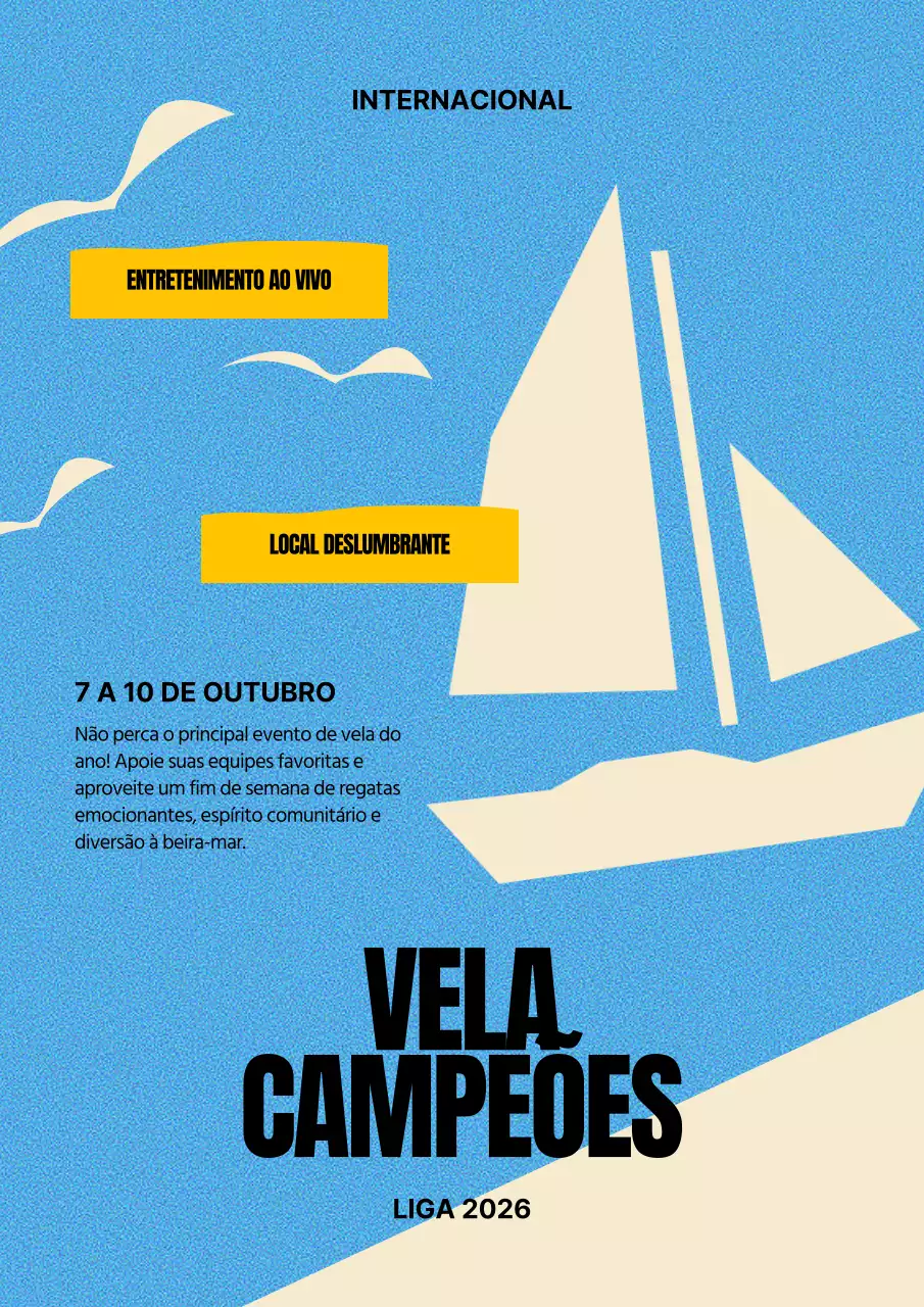 Promover o desporto da vela de iate em cores geométricas azuis claras e marfim