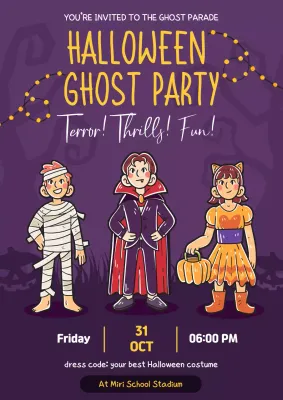 Purple Retro Halloween Invitation Poster