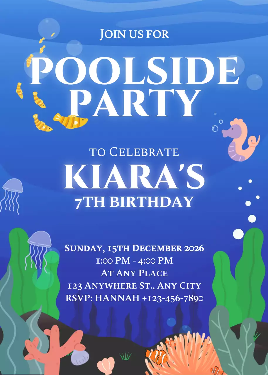 Thiệp mời tiệc sinh nhật biển xanh dễ thương