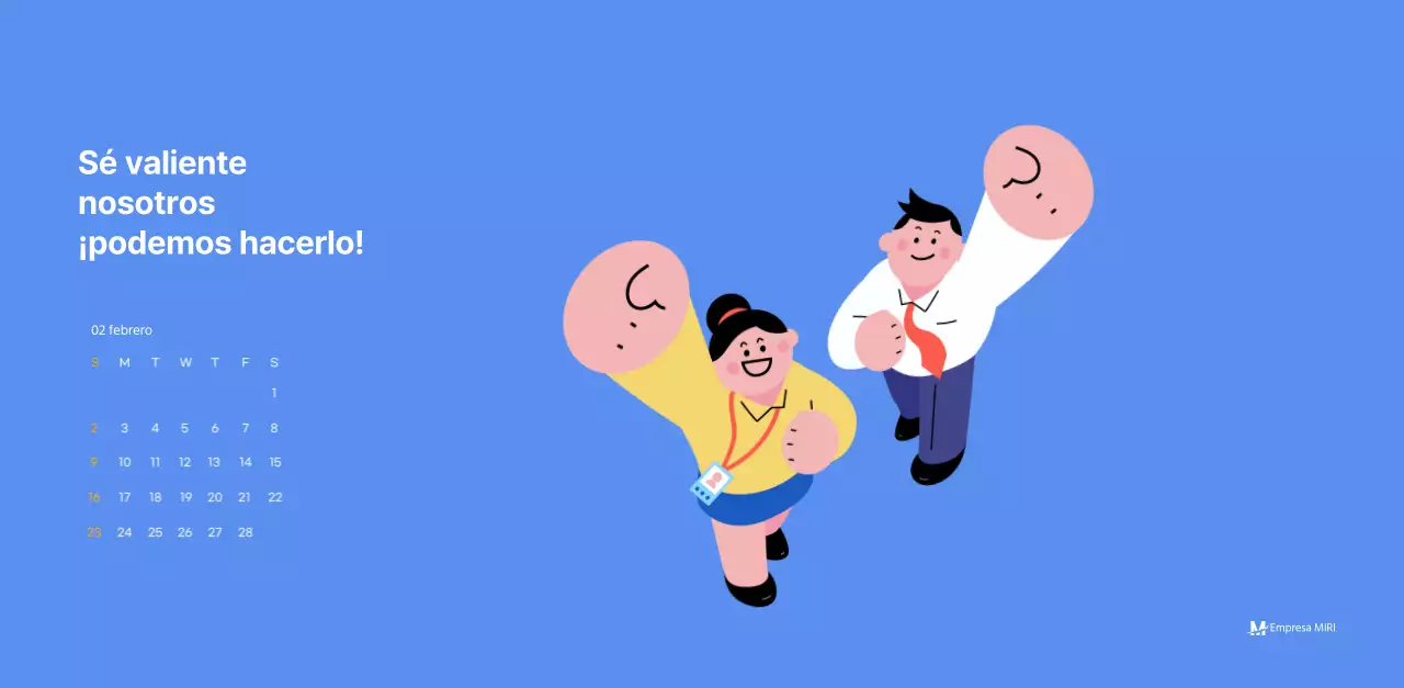 Calendario motivacional con ilustraciones llenas de energía y citas positivas sobre fondo azul claro