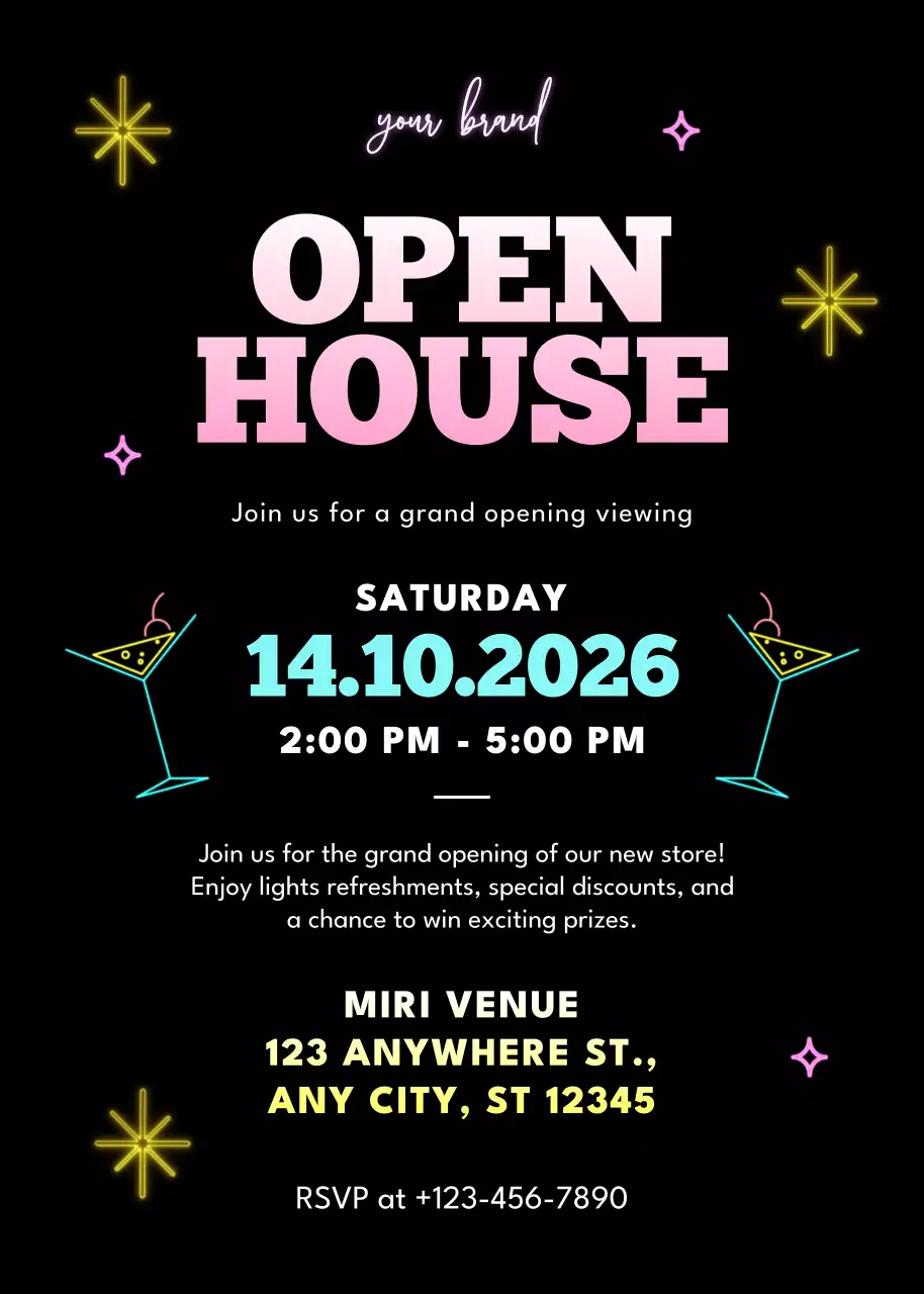 Poster Mời Tham Dự Ngày Hội Mở Cửa Cổ Điển Màu Đen