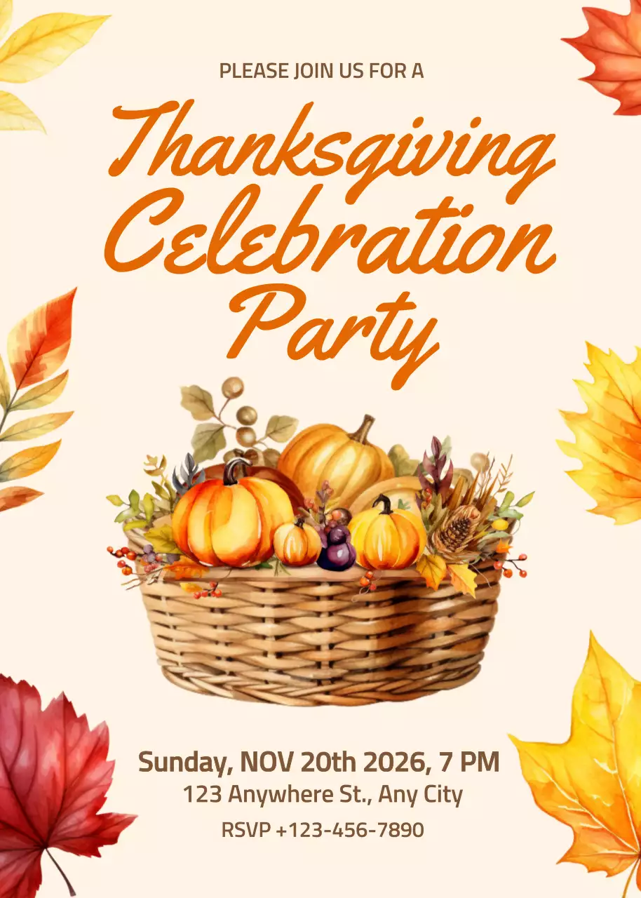 Undangan Perayaan Thanksgiving Retro Oranye