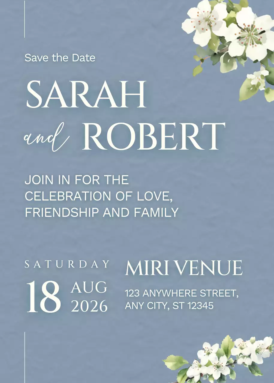 Thiệp cưới tối giản màu xanh