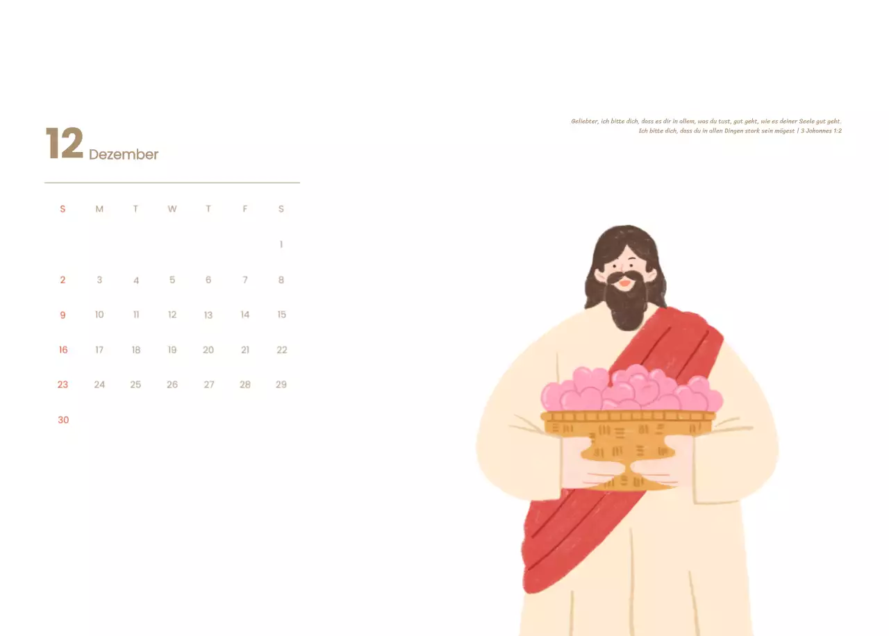 Ein Andachtskalender mit gemütlichen Illustrationen und Bibelversen auf hellblauem Hintergrund