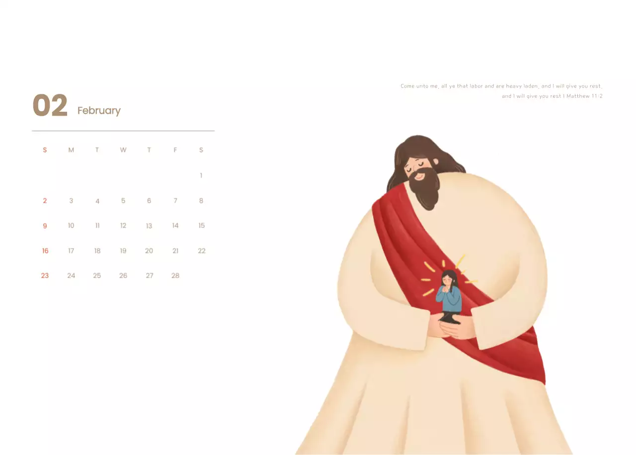 Word calendar with cozy illustrations and Bible verses on a light blue background