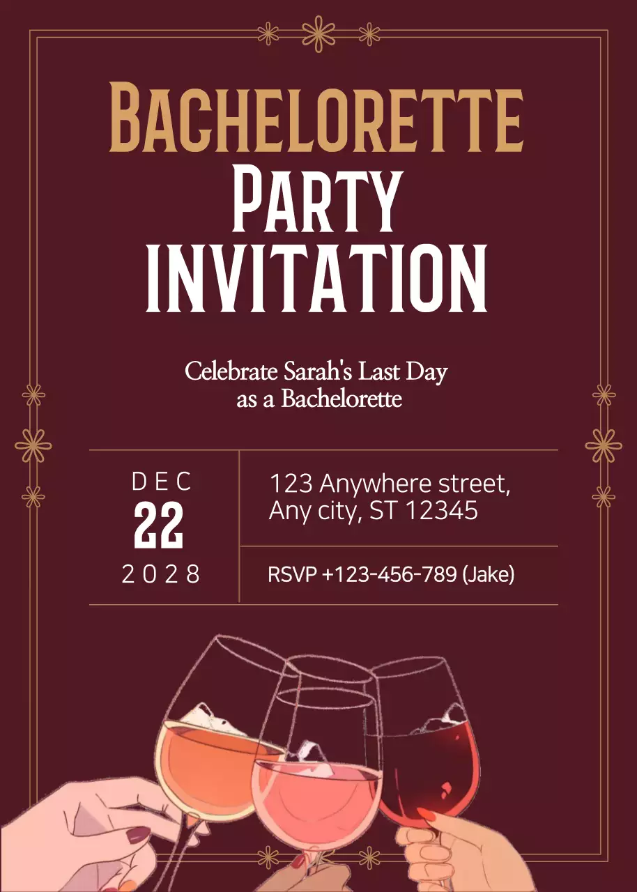 Undangan Pesta Lajang Klasik Burgundy