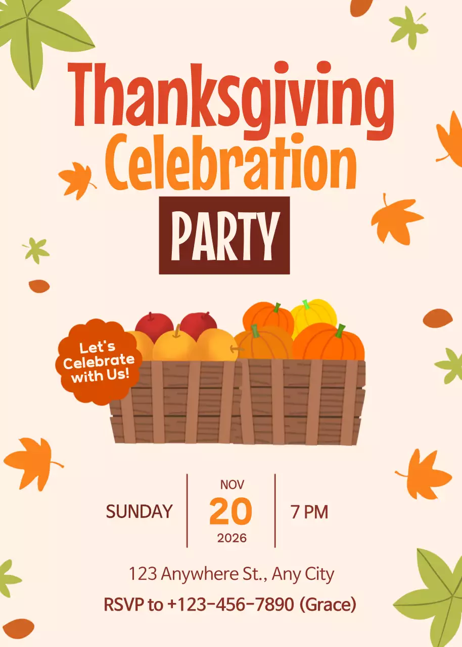 Undangan Pesta Thanksgiving Retro Oranye