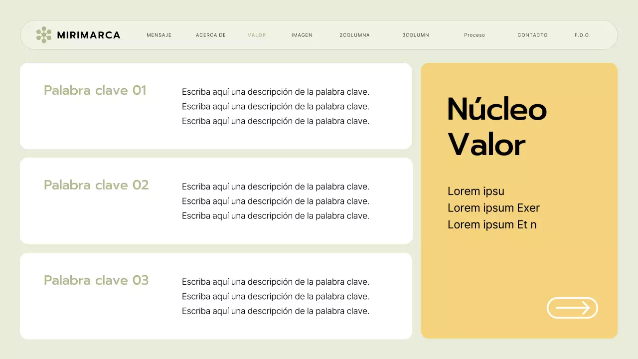 Un briefing de marca para una pequeña empresa con un estilo de interfaz de usuario verde lima y amarillo